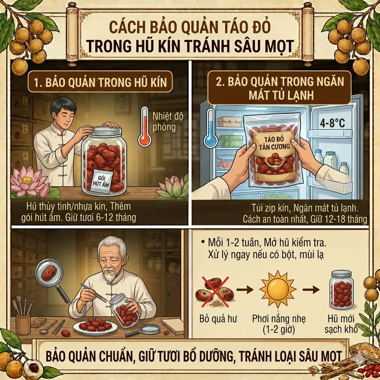 Cách bảo quản táo đỏ trong hũ kín tránh sâu mọt