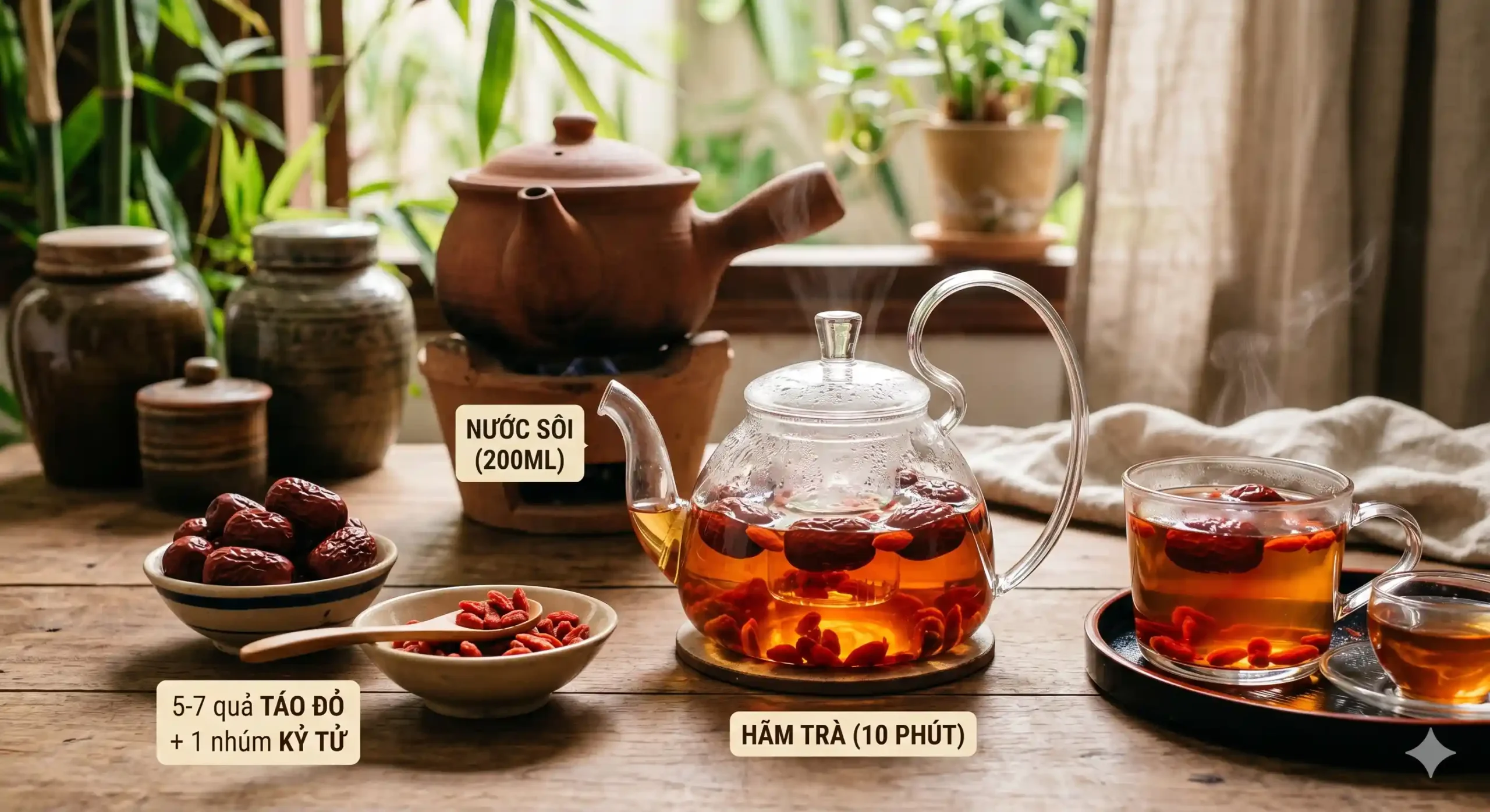 Cách pha trà táo đỏ kết hợp kỷ tử dưỡng nhan