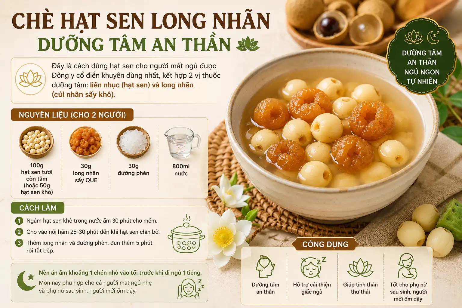 Chè hạt sen long nhãn QUE dưỡng tâm an thần