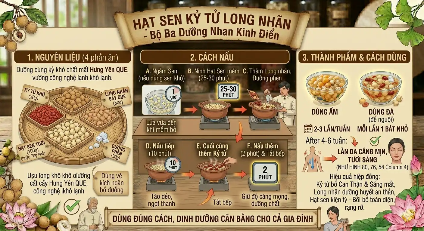 Công thức chè kỷ tử long nhãn hạt sen dưỡng nhan tại nhà