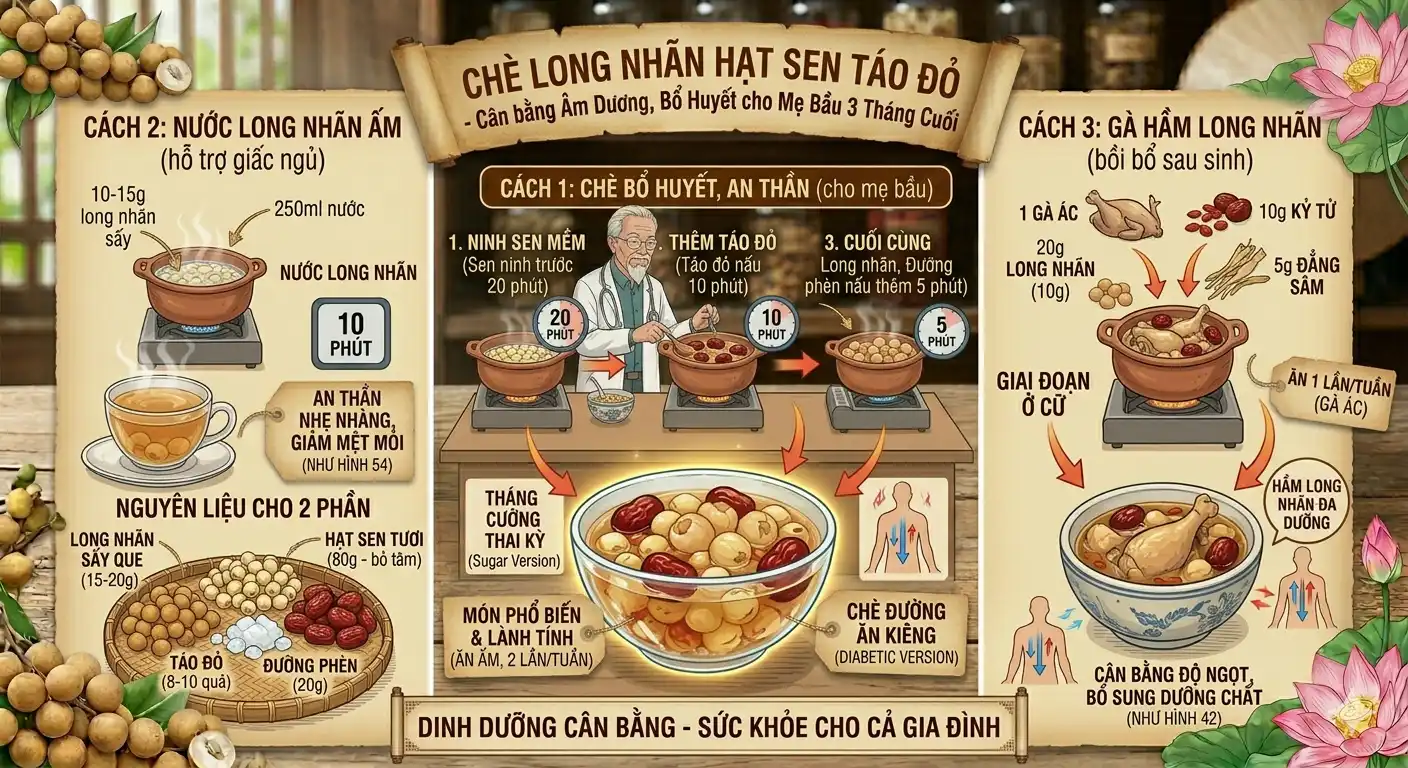 Chè long nhãn hạt sen táo đỏ bổ huyết cho mẹ bầu 3 tháng cuối