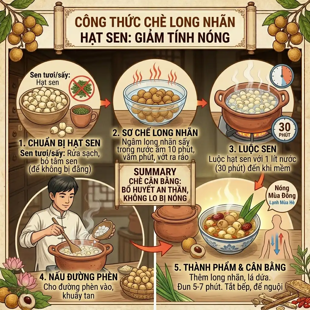 Chè long nhãn hạt sen giúp giảm tính nóng của long nhãn sấy