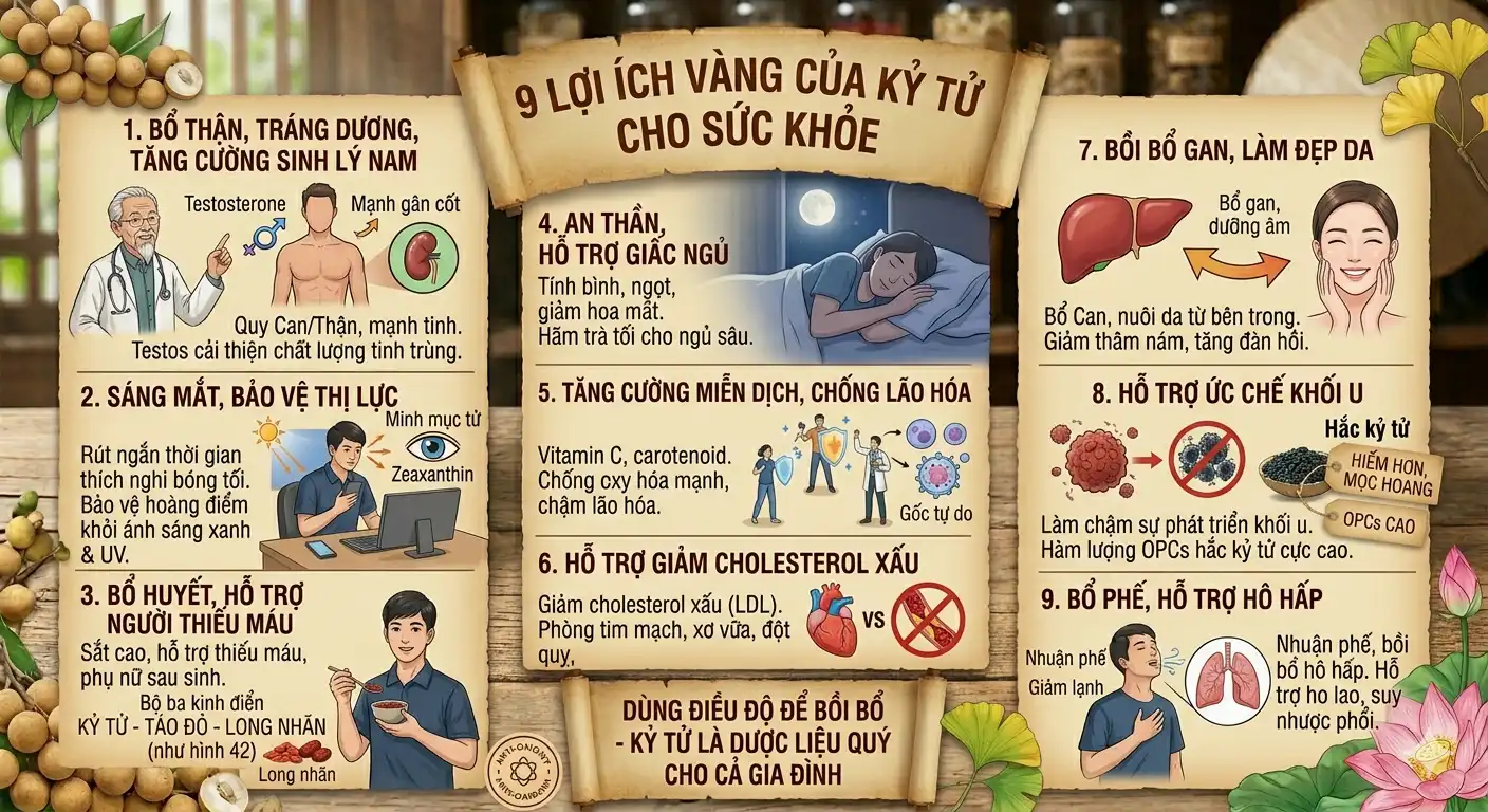 Infographic 9 lợi ích vàng của kỷ tử cho sức khỏe