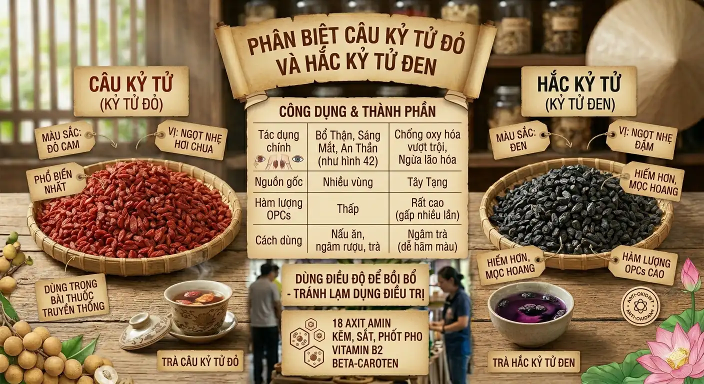 Phân biệt câu kỷ tử đỏ và hắc kỷ tử đen