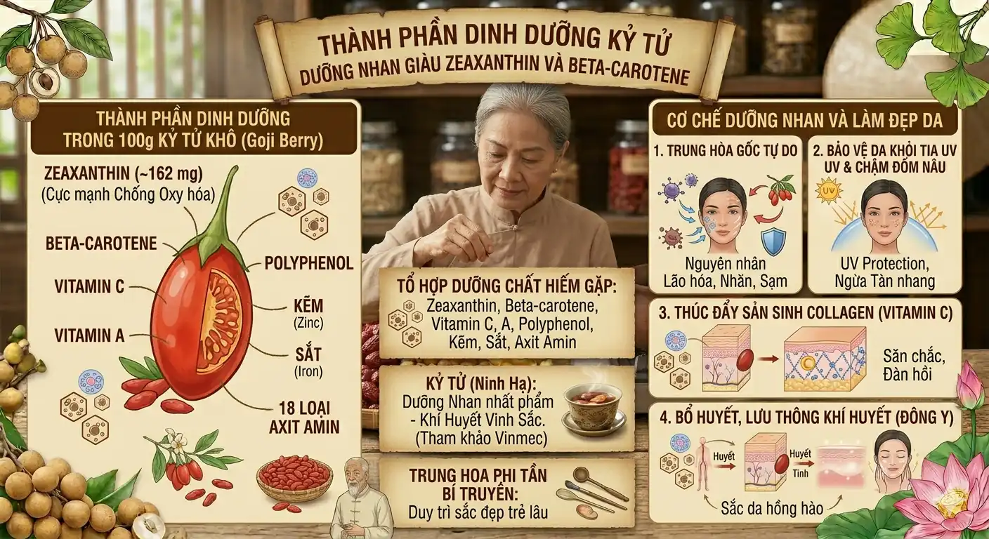 Thành phần dinh dưỡng kỷ tử dưỡng nhan giàu zeaxanthin và beta-carotene