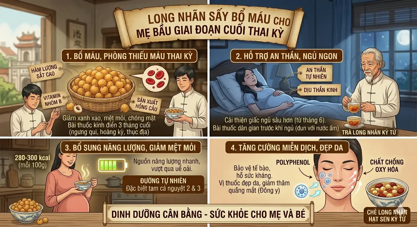 Long nhãn sấy bổ máu cho mẹ bầu giai đoạn cuối thai kỳ
