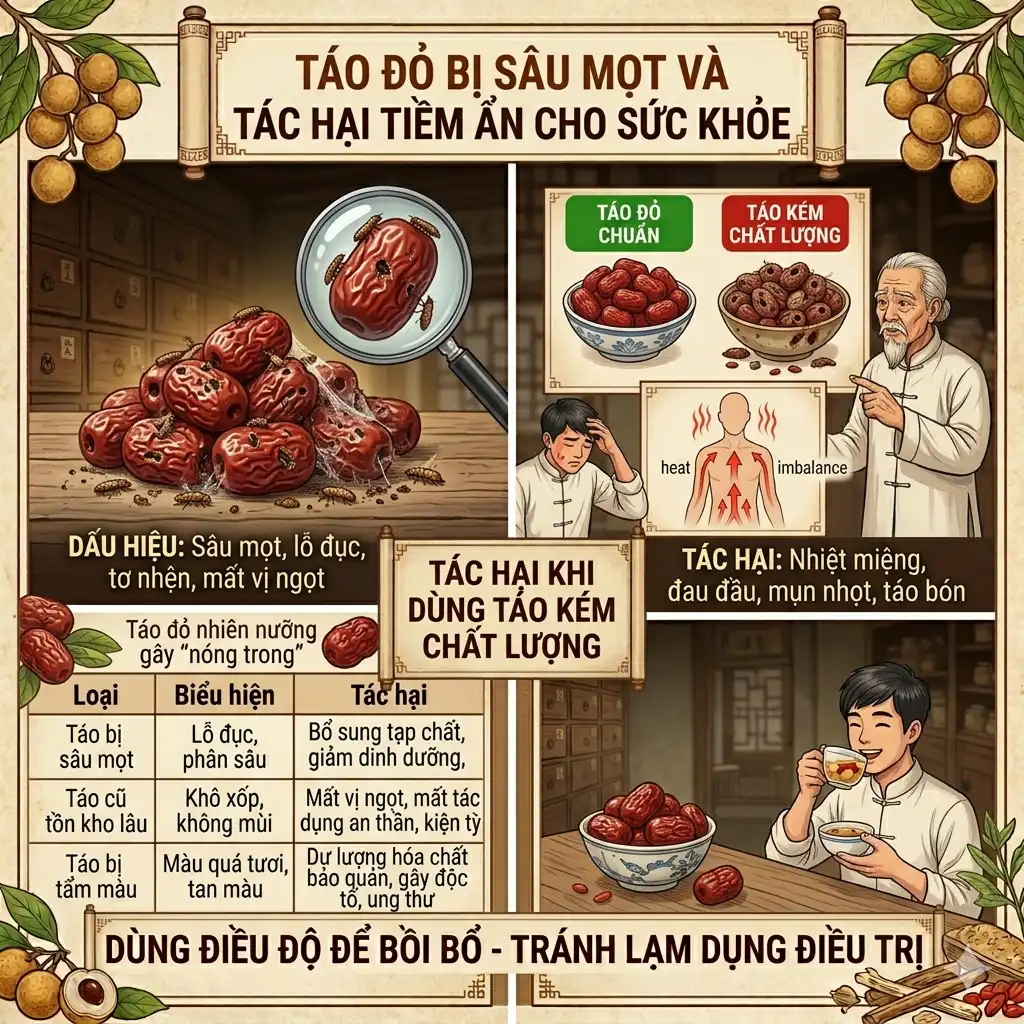 Táo đỏ bị sâu mọt và những tác hại tiềm ẩn cho sức khỏe
