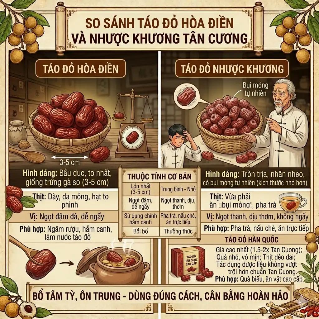 So sánh táo đỏ Hòa Điền và Nhược Khương Tân Cương