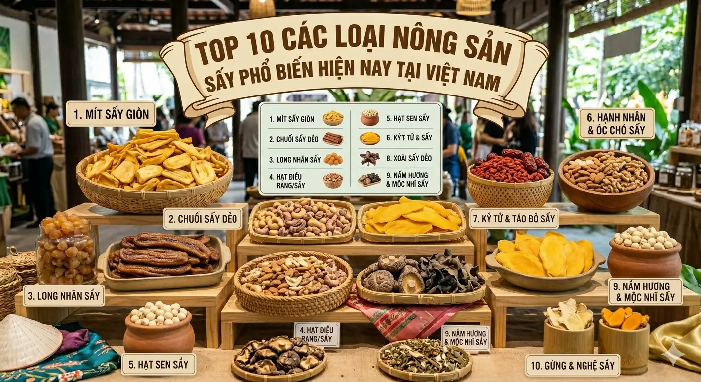 Top 10 các loại nông sản sấy phổ biến hiện nay tại Việt Nam