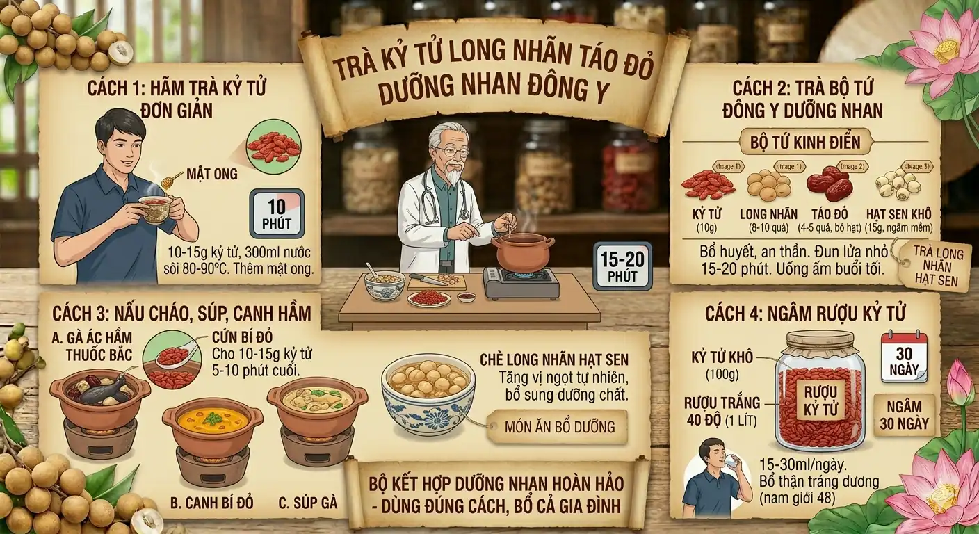 Trà kỷ tử long nhãn táo đỏ dưỡng nhan Đông y