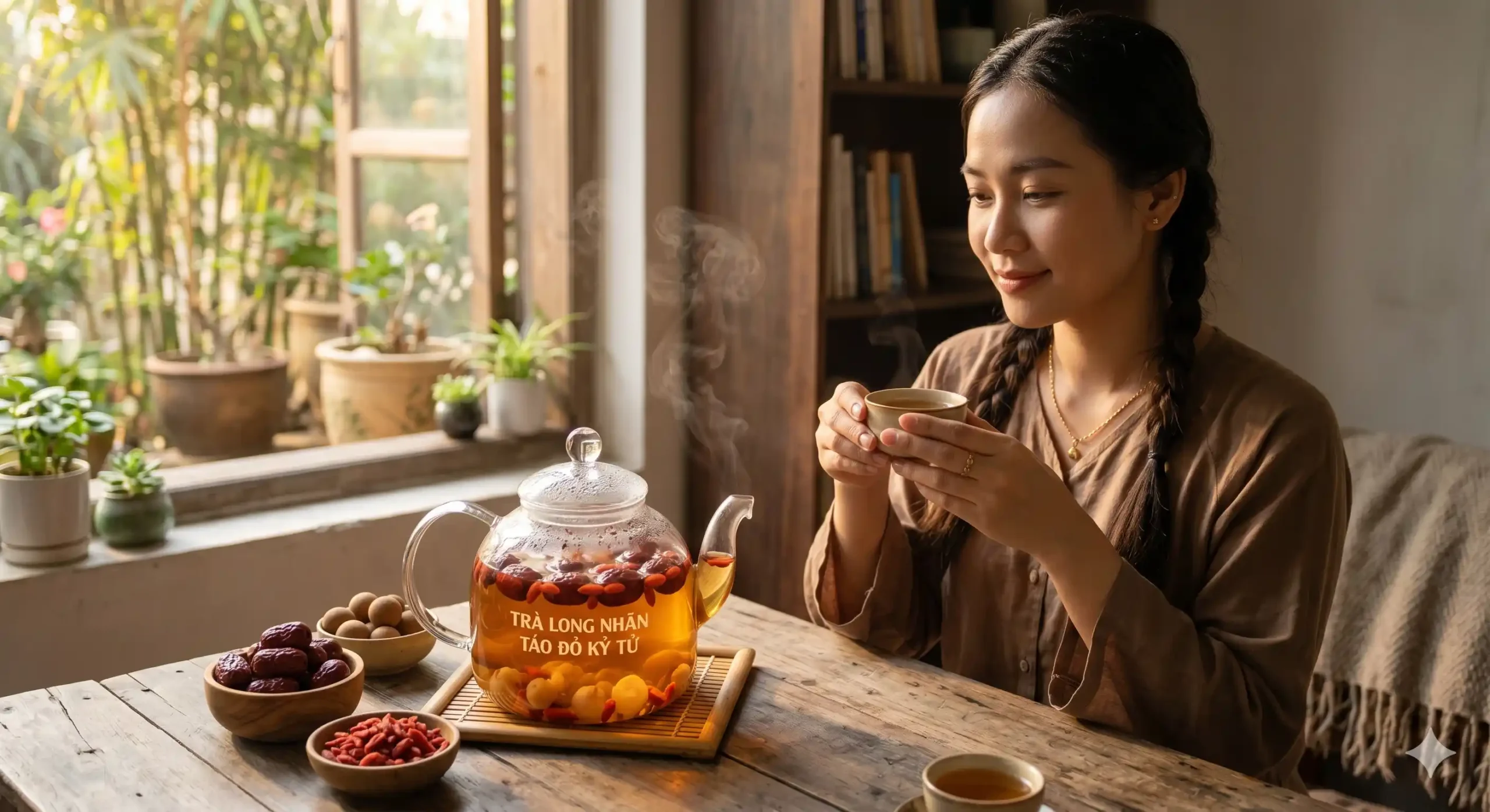 Trà long nhãn táo đỏ kỷ tử bổ huyết an thần