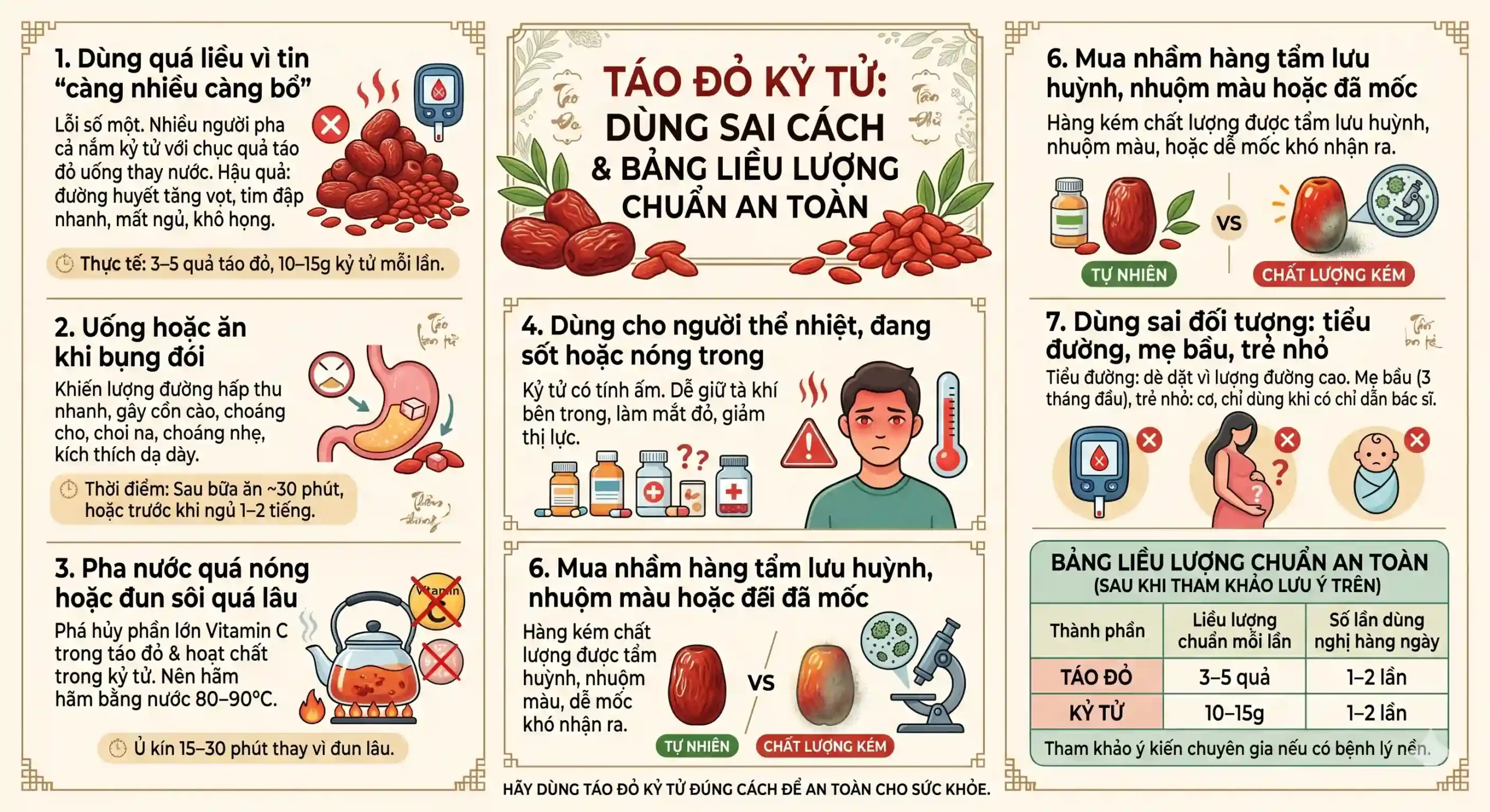 táo đỏ kỷ tử dùng sai cách – bảng liều lượng chuẩn an toàn