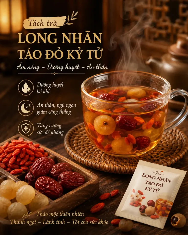 Tách trà long nhãn táo đỏ kỷ tử ấm nóng dưỡng huyết an thần