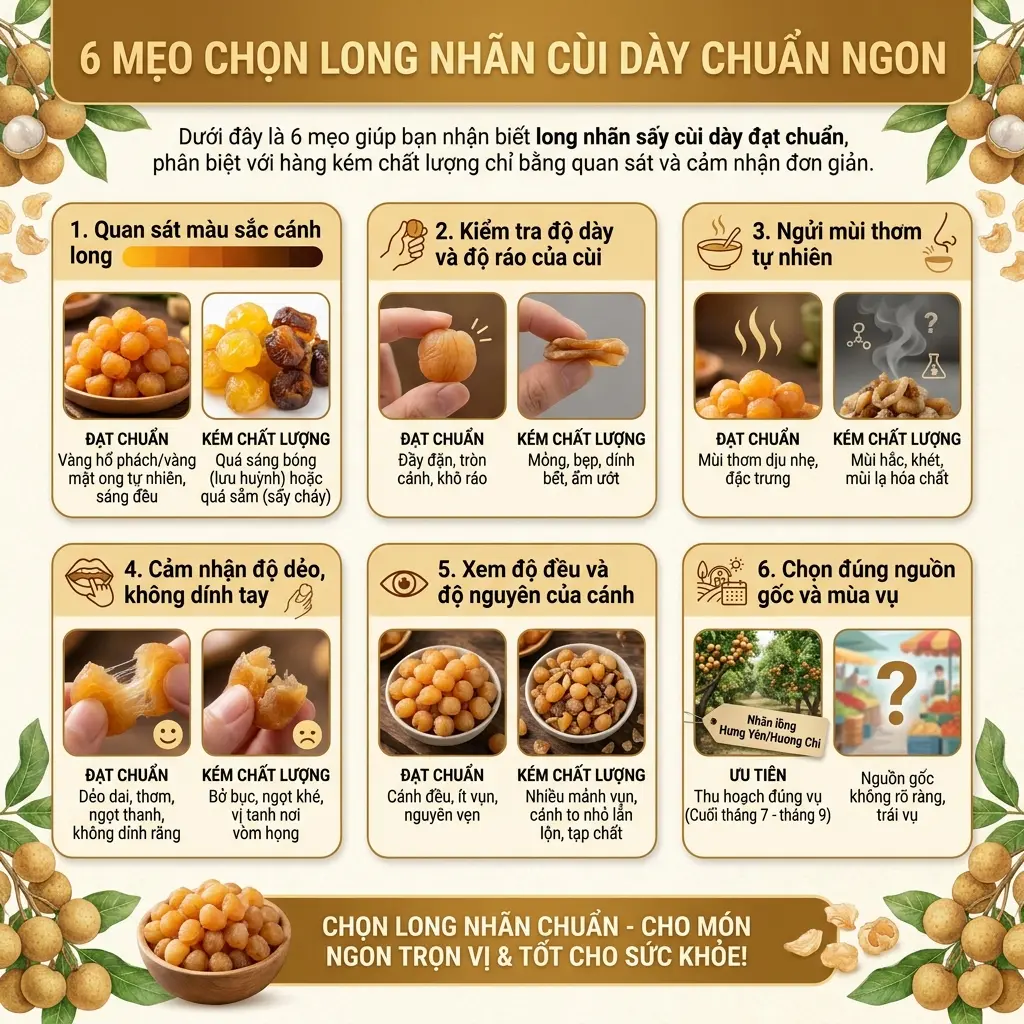 Infographic 6 mẹo chọn long nhãn cùi dày chuẩn ngon