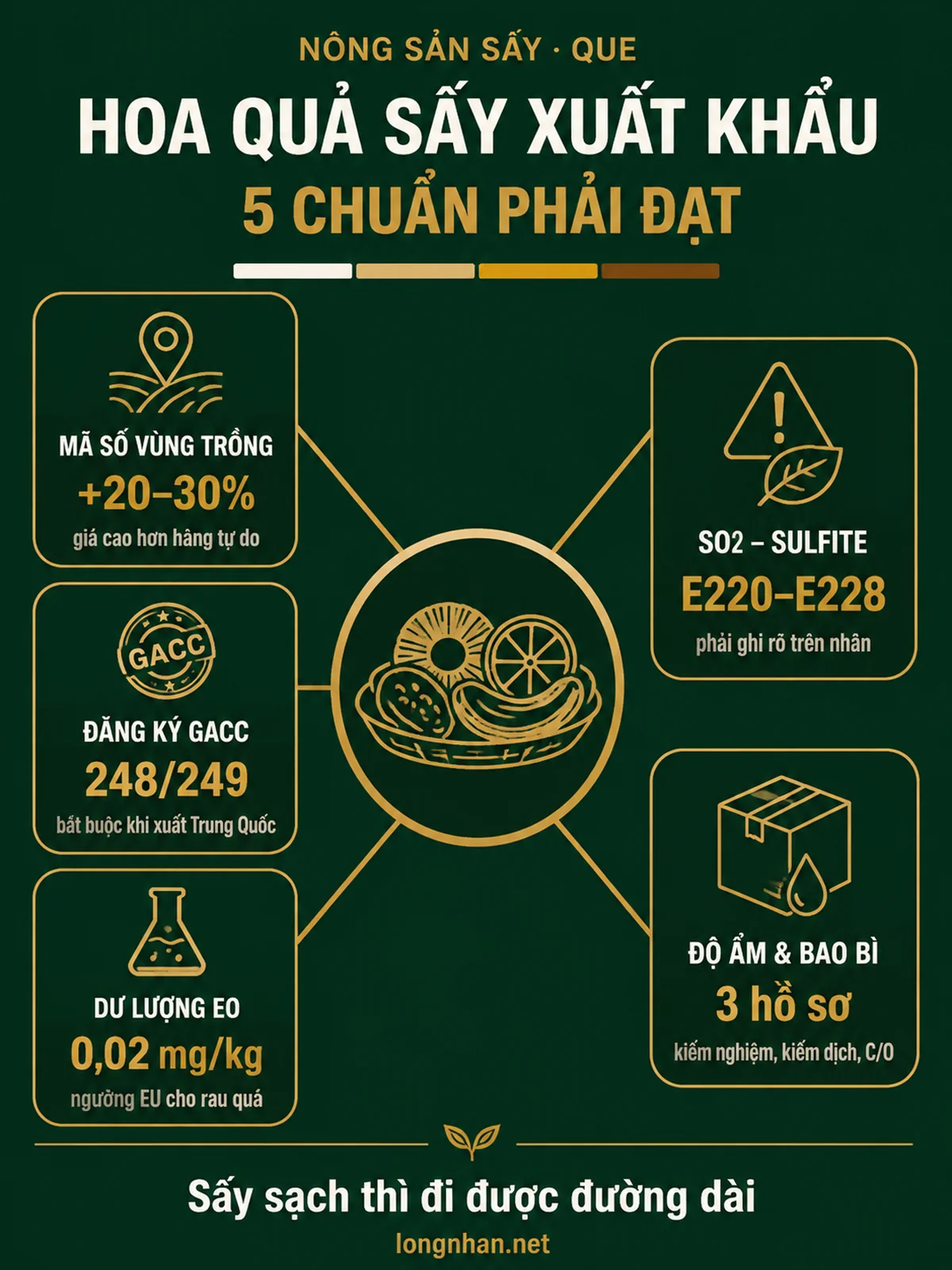 Infographic 5 chuẩn bắt buộc với hoa quả sấy xuất khẩu năm 2026