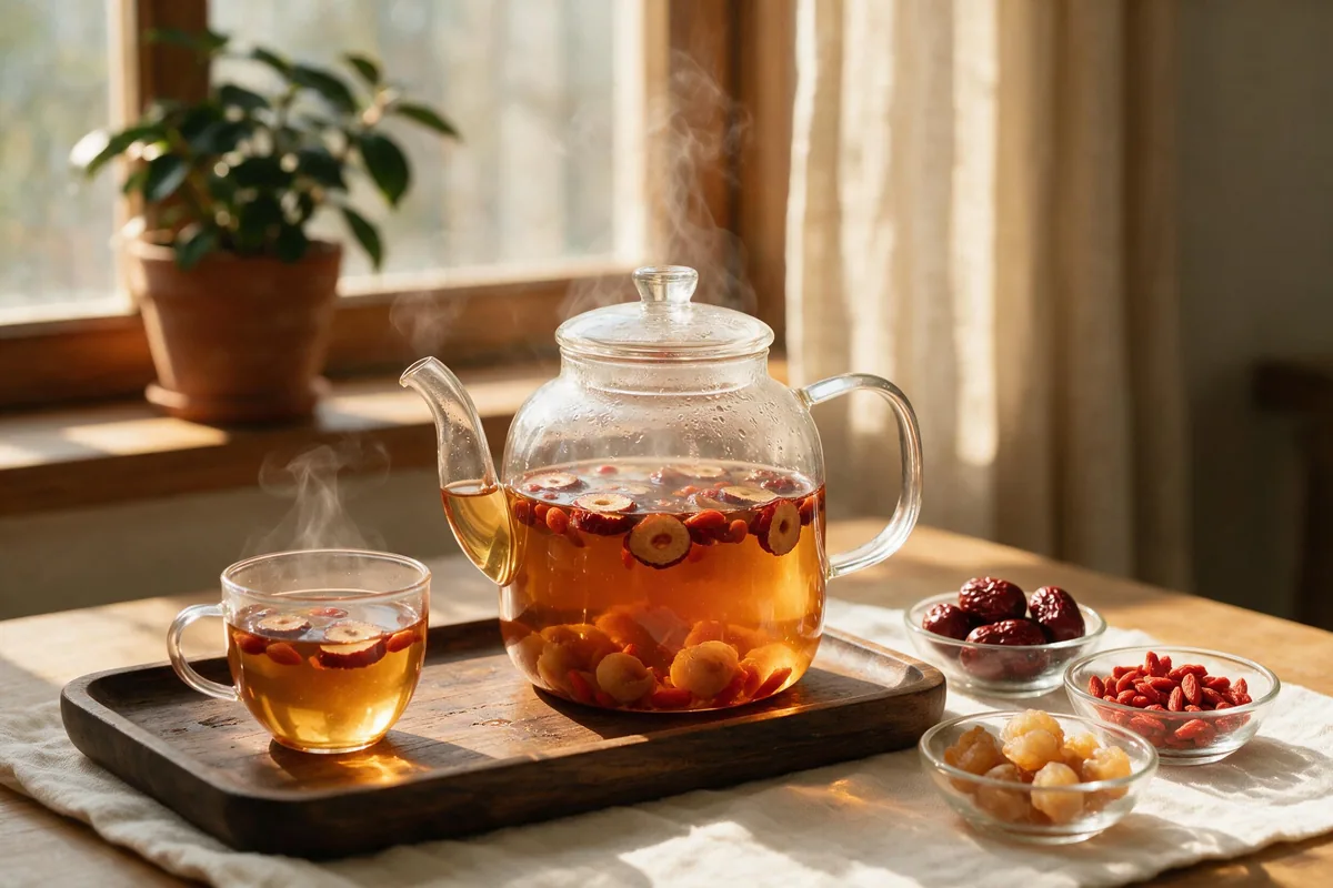 Ấm trà kỷ tử táo đỏ long nhãn pha từ nguyên liệu khô còn nguyên chất lượng