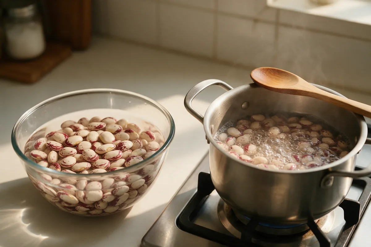 Ngâm đậu ngự khô và luộc chín kỹ để loại bỏ linamarin